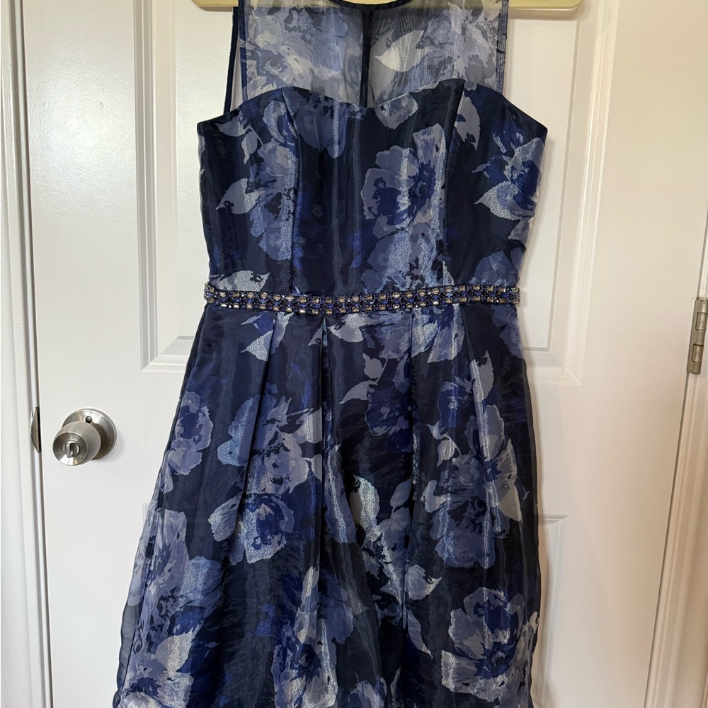 Eliza J sz 8 Navy Dress with Sheer Overlay